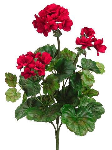 Outdoor Water Resistant Silk Flower Geranium Bush in Red - 19" Tall