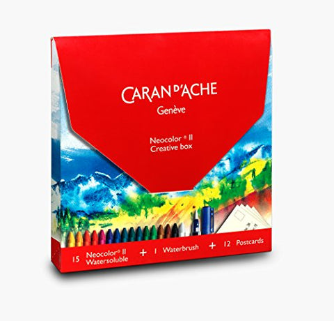 Caran d'Ache Creative Box 15 Pastels Assortment + Card + Brusch