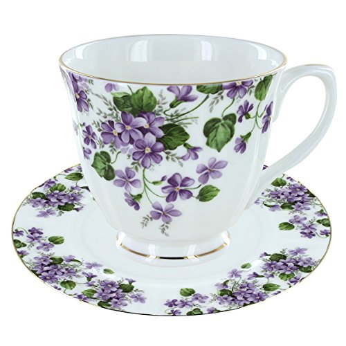 Violet Cups and Saucers Set, Set of 4