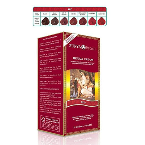 Surya Brasil - Henna Cream Hair Coloring with Organic Extracts Red - 2.31 oz.