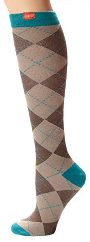 All Over Argyle: Brown & Teal        , Wide Calf M