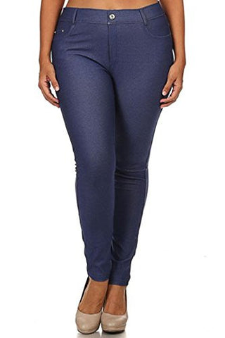 Yelete Women's Basic Five Pocket Stretch Jegging Tights Pants 3XL Denim Blue