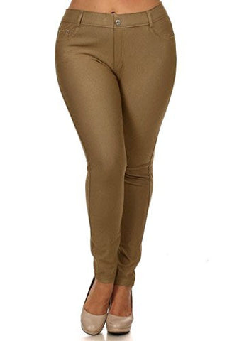 Yelete Women's Basic Five Pocket Stretch Jegging Tights Pants XL Khaki