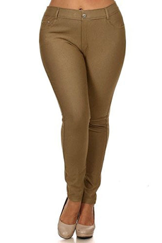 Yelete Women's Basic Five Pocket Stretch Jegging Tights Pants XL Khaki