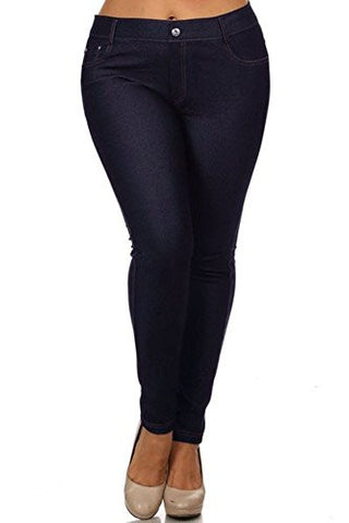 Yelete Women's Basic Five Pocket Stretch Jegging Tights Pants XL Navy Blue
