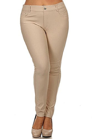 Yelete Women's Basic Five Pocket Stretch Jegging Tights Pants S Camel