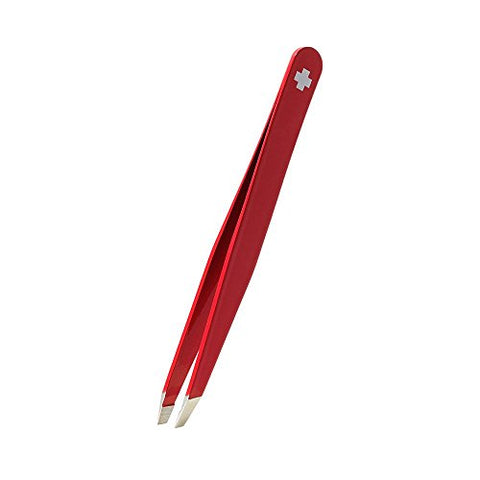 Rubis Swiss Cross Slanted Tweezers - 3-3/4", Red