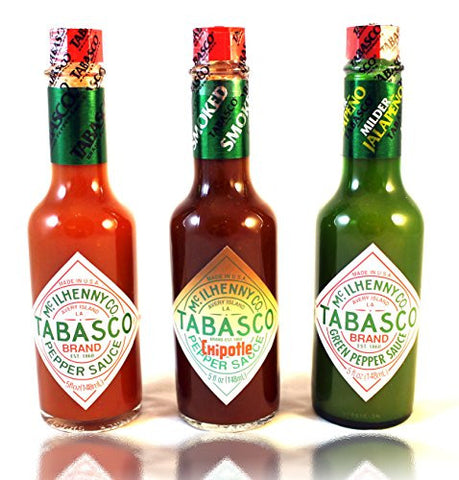 Tabasco Green Pepper Sauce 5 oz and Tabasco Chipotle Pepper Sauce 5 oz and Tabasco Red Pepper Sauce 5 oz