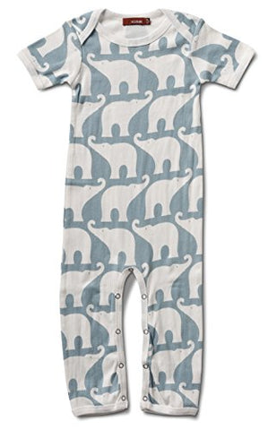 Short Sleeve Romper, Blue Elephant- 6-12M