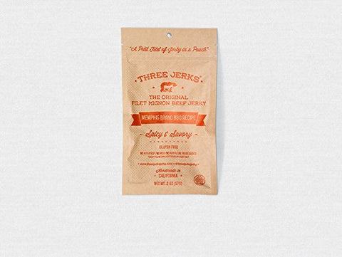 Three Jerks Filet Mignon Beef Jerky - Premium Natural Gourmet Memphis BBQ (Memphis BBQ, 1 Package)