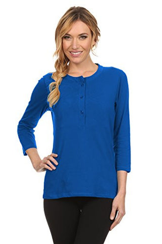 Hanna Henley w/ 3/4 Sleeves Nursing Top - Royal Blue, Large