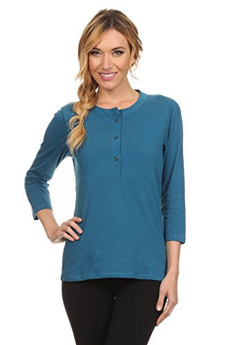 Hanna Henley Maternity and Nursing ¾ Sleeves Top, Blue Grey Large