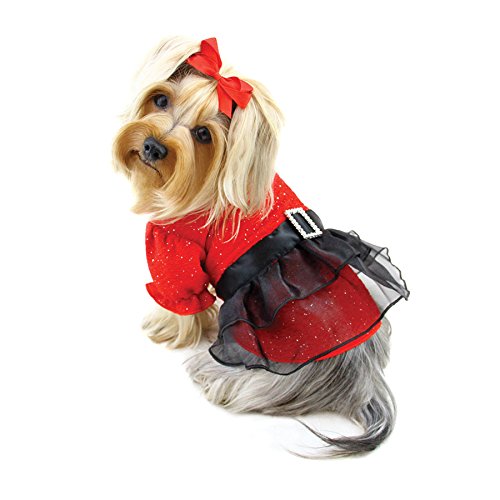 Sparkling Red Dress with Puffy Sleeves, L