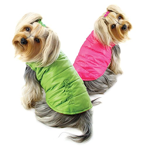 Reversible Parka Vest with Ruffle Trims, Lime/Pink, L