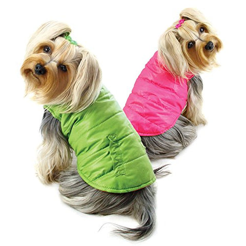Reversible Parka Vest with Ruffle Trims, Lime/Pink, L