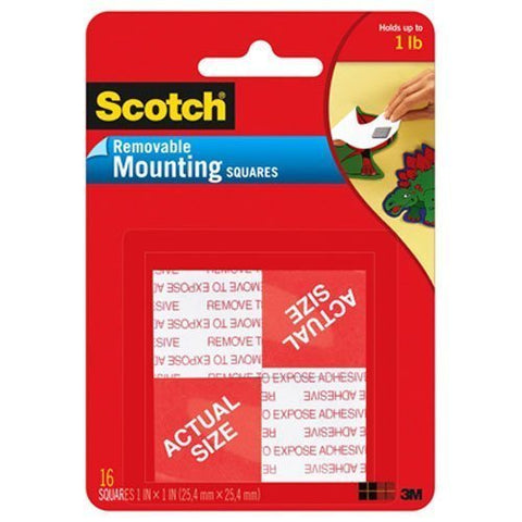 Scotch Removable Mounting Squares , 1 x 1 Inches, 16 squares, Grey