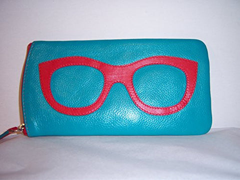 Eyeglass Case With Zip Closure, Aqua/Red