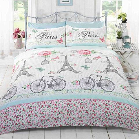Generic Duvet Cover Double Size C'est La Vie Paris Design Pink/Teal, 200cm x 200cm Pillowcase approx size: 50cm x 75cm