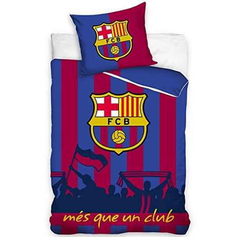 Barcelona FC Silhouette Single Duvet Cover 100% Cotton (FCB9002-2) - 140cm x 200cm (55in x 77in), Pillowcase size: 70cm x 90cm (27.5in x 35.5in) Red, Blue