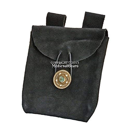 Medieval Gears Brand Black Renaissance Fair Costume Suede Leather Pouch Bag