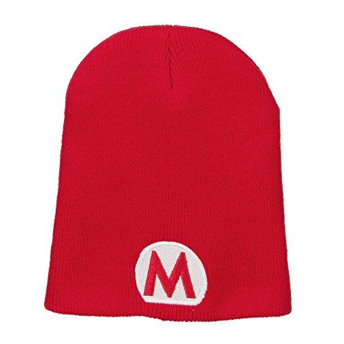 MUR:e4Hats, Circle Mario Embroidered Short Beanie - Red (fitting up to XL)