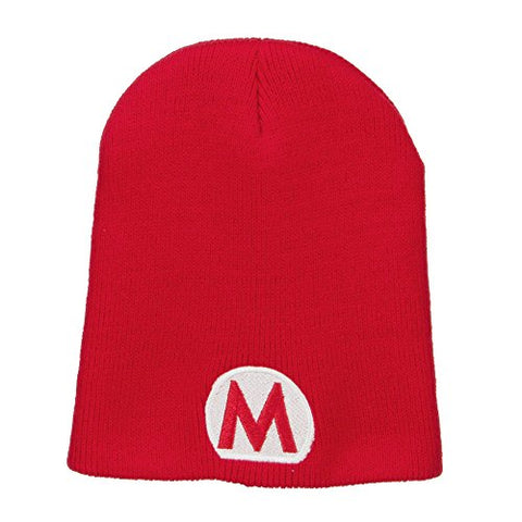 MUR:e4Hats, Circle Mario Embroidered Short Beanie - Red (fitting up to XL)