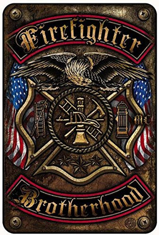 Firefighter Double Flagged Brotherhood, Metal Signs