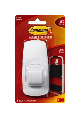 Command Jumbo Utility Hook, White, 1-Hook
