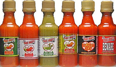 Marie Sharp's Belizean Heat Mini Habanero Hot Sauce 2 oz and Marie Sharp's Hot Habanero Pepper Sauce Mini 1.69 oz and Marie Sharp's Mild Mini Habanero Pepper Sauce 1.69 oz and Marie Sharp's Mini Fiery Hot Habanero Pepper Sauce 1.69 oz and Marie Sharp’s Be