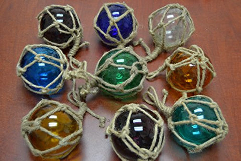 9 Pcs., Assort Color Glass, Float Fishing Ball with Fishing Net, 4 in.