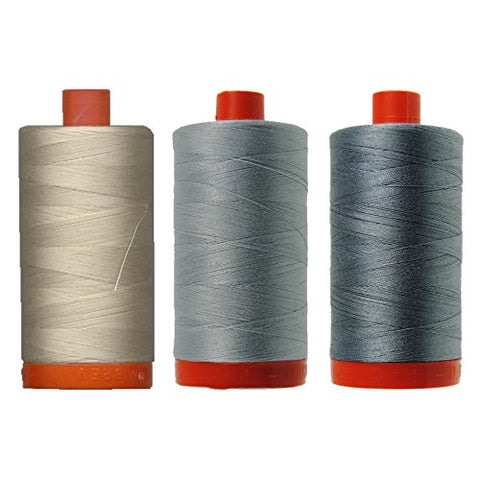 Aurifil- 50wt Cotton 1,422yd, (Light Beige, Dove and Grey)