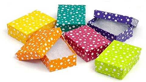 100pcs Paper Cotton Filled Boxes, Mixed Color Polka dot, 3 1/4''W x 2 1/4''D x 1''H