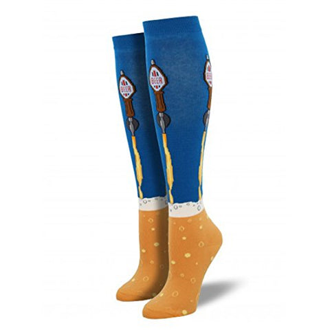 Women's Frothy Beer Taps Knee High Socks, Blue