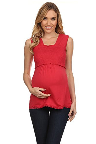 Asmi Smocked Sleeveless Nursing Tank - Red, Medium
