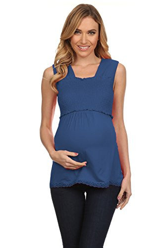 Asmi Smocked Nursing Tank Top - Navy, Medium
