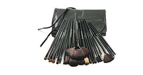 24 Piece Jet Black Make Up Brush Set with Free Case
