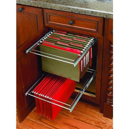 File Drawer System, 2 Tier Drawer System Chrome 14-3/4" W x 19-3/4 to 24" D x 22-5/8" H
