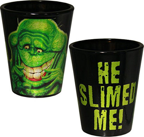 Ghostbusters Slimer Shot Glass Ceramic Black Glass w/ Foil Printing on Slimer and Words