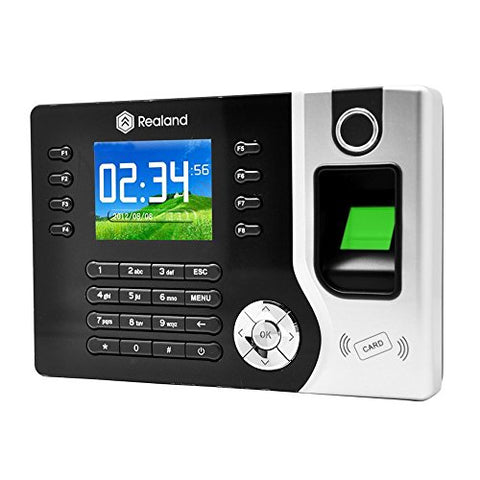 Realand TFT LCD Display Biometric Fingerprint Attendance Machine ID Card Reader TCP/IP Function USB DC12V/1A Time Clock Recorder Employee Checking-in A-C071 Black