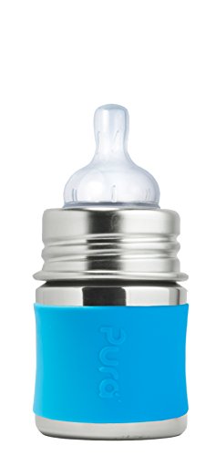 Pura 5 oz. Stainless Steel Baby Bottle, Slow Flow Nipple, Aqua