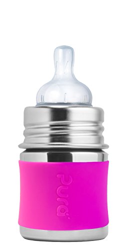 Pura 5 oz. Stainless Steel Baby Bottle, Slow Flow Nipple, Pink