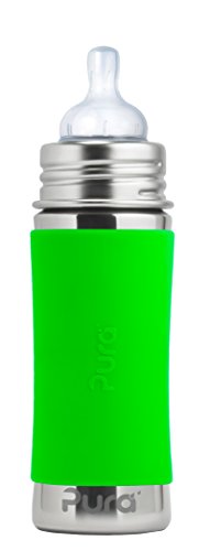 Pura 11 oz. Stainless Steel Baby Bottle, Medium Flow Nipple, Green