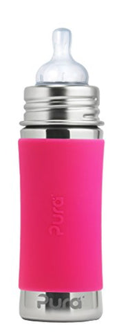 Pura 11 oz. Stainless Steel Baby Bottle, Medium Flow Nipple, Pink