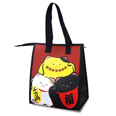 Insulated Lunch Bag, Maneki Neko, 8-2/3" W x 5.5" D x 9-7/8"H