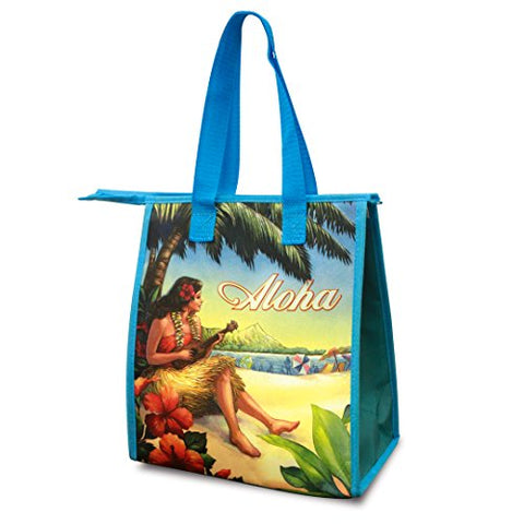 Insulated Lunch Bag, Vintage Hawaii, 8-2/3”W x 6”D x 9-7/8”H