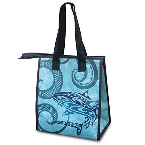 Insulated Lunch Bag, Tribal Shark, 8.7”W x 5.5”D x 9.8”H