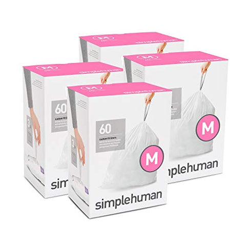 simplehuman Code M Custom Fit Drawstring Trash Bags, 45 Liter/12 Gallon, 12 Refill Packs (240 Count)