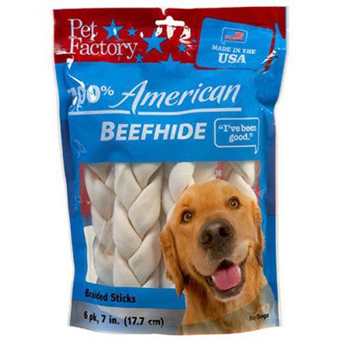 Petfactory Usa Beefhide Braided Sticks 6" 6 Pk