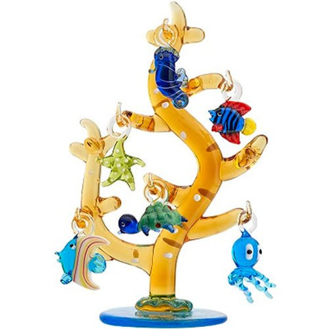 Glass Coral Tree with Hanging Sea Life Ornaments, 6 in