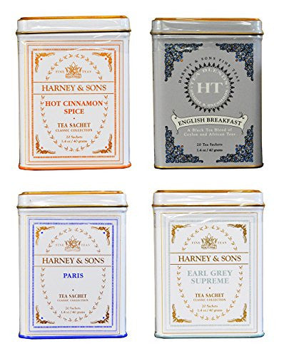 Classic Tin - Hot Cinnamon Spice Tea (20 Sachets)
HT Tin - English Breakfast Tea (20 Sachets) 
Classic Tin - Paris Tea (20 Sachets)
Classic Tin - Earl Grey Supreme Tea (20 Sachets)